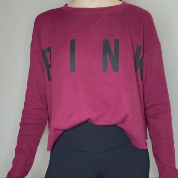 ⭐️2/$35⭐️ Victoria’s Secret PINK Maroon Long Sleeve Waffle Knit Top - Picture 5 of 7